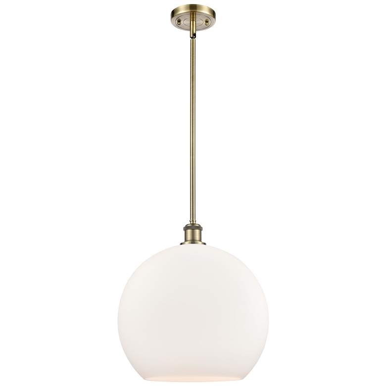Image 1 Athens 13.75" Wide Antique Brass Stem Hung Pendant w/ Matte White Shad
