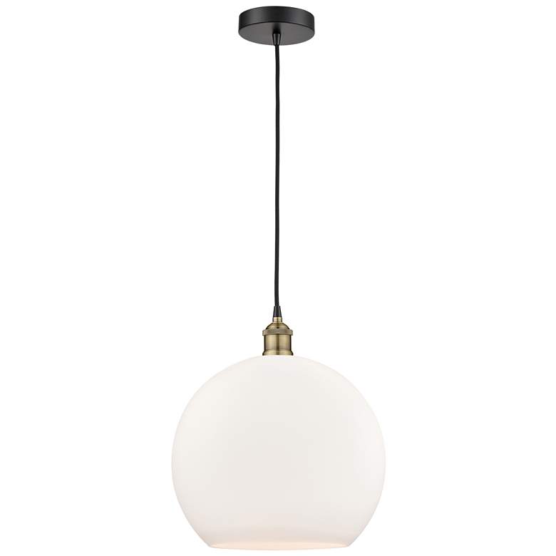 Image 1 Athens 13.75" Wide Black Brass Corded Pendant w/ Matte White Shade