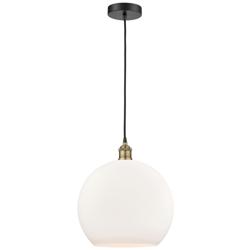 Athens 13.75&quot; Wide Black Brass Corded Pendant w/ Matte White Shade