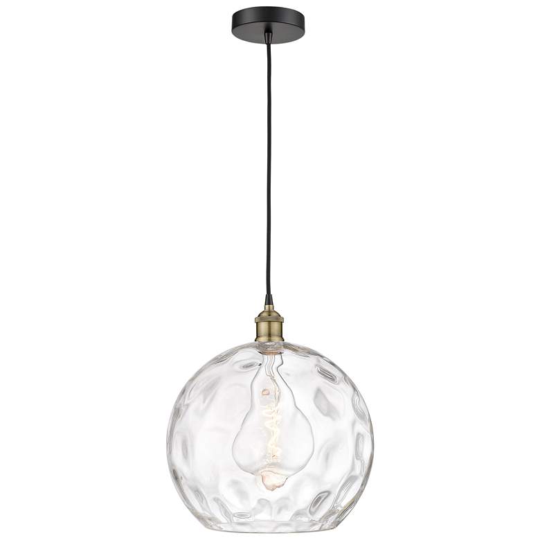 Image 1 Athens 13.75 inch Wide Black Brass Corded Pendant w/ Water Glass Shade