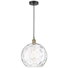 Athens 13.75" Wide Black Brass Corded Pendant w/ Water Glass Shade Athens 13.75" Wide Black Brass Corded Pendant w/ Water Glass Shade