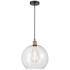 Athens 13.75" Wide Black Brass Corded Pendant With Clear Shade