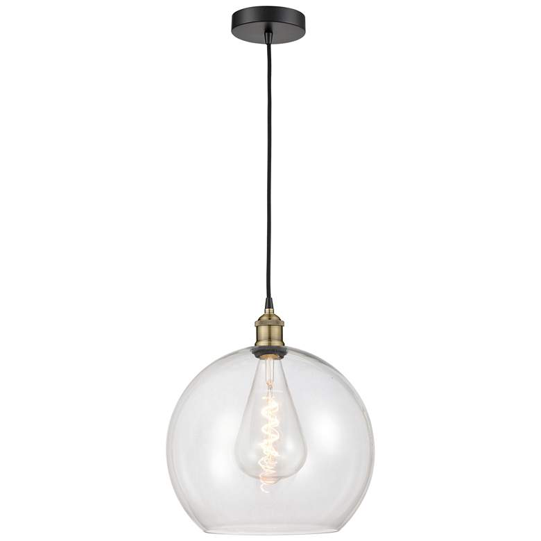 Image 1 Athens 13.75" Wide Black Brass Corded Pendant With Clear Shade