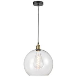 Athens 13.75&quot; Wide Black Brass Corded Pendant With Clear Shade