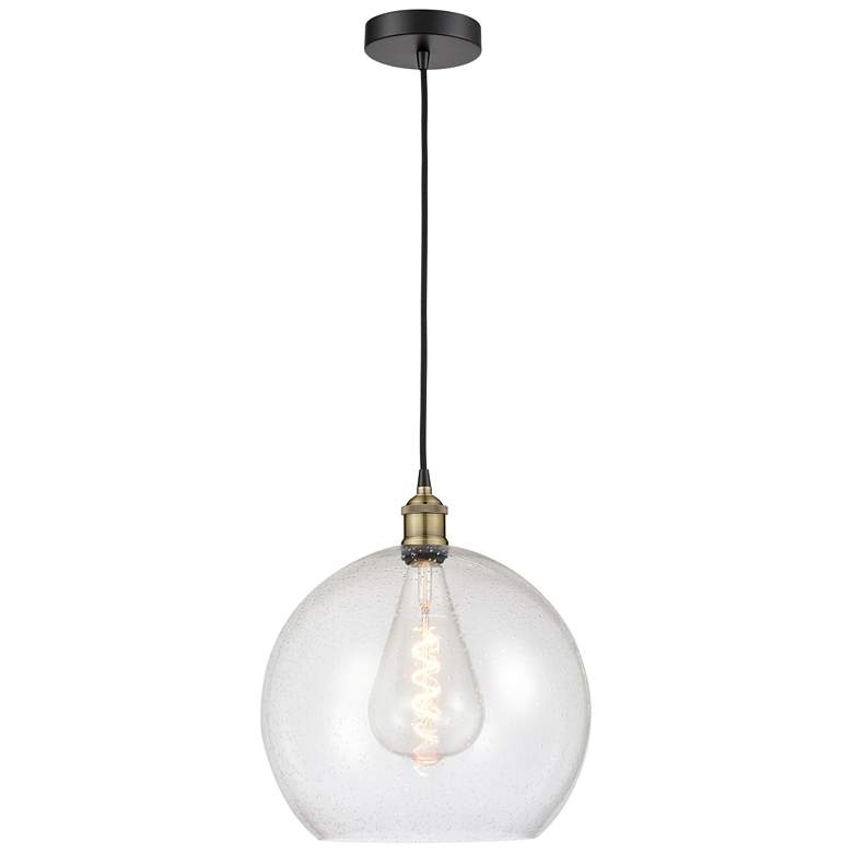 Image 1 Athens 13.75" Wide Black Brass Corded Pendant With Seedy Shade