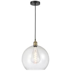 Athens 13.75&quot; Wide Black Brass Corded Pendant With Seedy Shade
