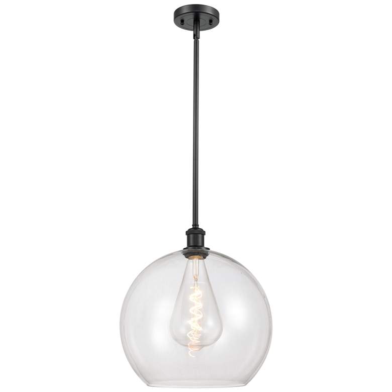 Image 1 Athens 13.75" Wide Matte Black Stem Hung Pendant w/ Clear Shade