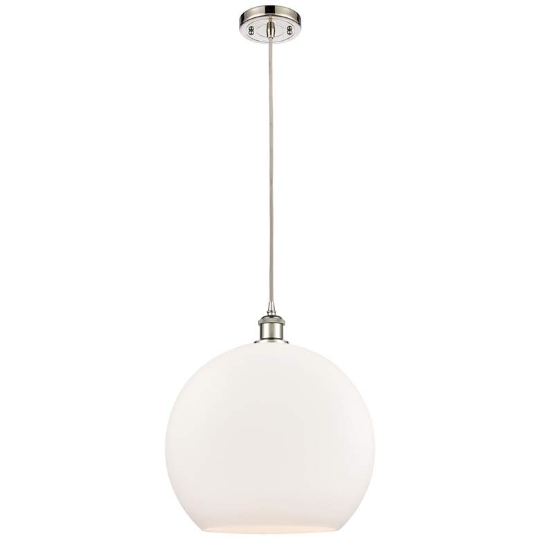 Image 1 Athens 13 3/4"W Polished Nickel Pendant Light w/ White Shade
