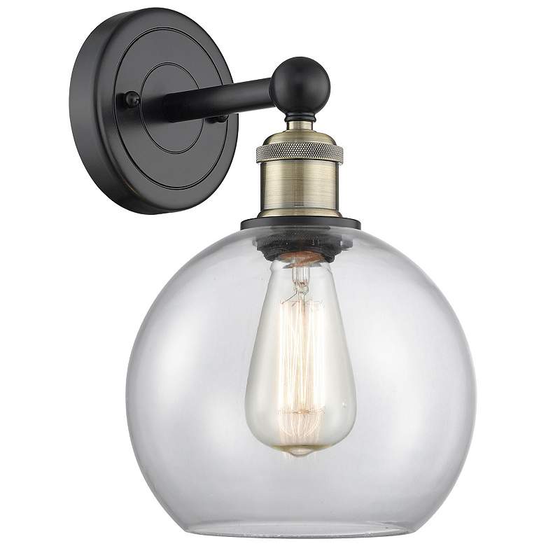 Image 1 Athens 13"High Black Antique Brass Sconce With Clear Shade