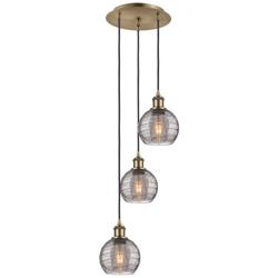 Athens 13"W 3-Light Antique Brass Cord Pendant w/ Smoke Swirl Shade