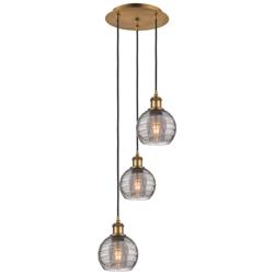 Athens 13"W 3-Light Brushed Brass Cord Pendant w/ Smoke Swirl Shade