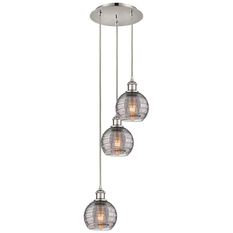 Image 1 Athens 13"W 3-Light Polished Nickel Cord Pendant w/ Smoke Swirl Shade