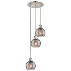 Athens 13"W 3-Light Polished Nickel Cord Pendant w/ Smoke Swirl Shade
