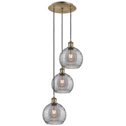 Athens 14.5"W 3-Light Antique Brass Cord Pendant w/ Smoke Swirl Shade
