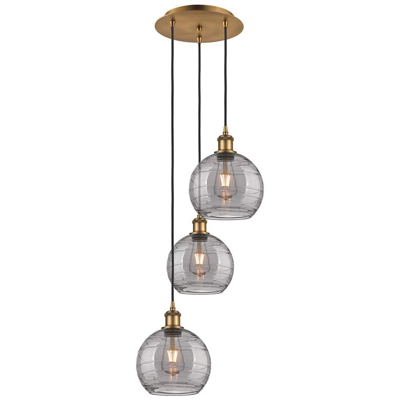 Image 1 Athens 14.5"W 3-Light Brushed Brass Cord Pendant w/ Smoke Swirl Shade
