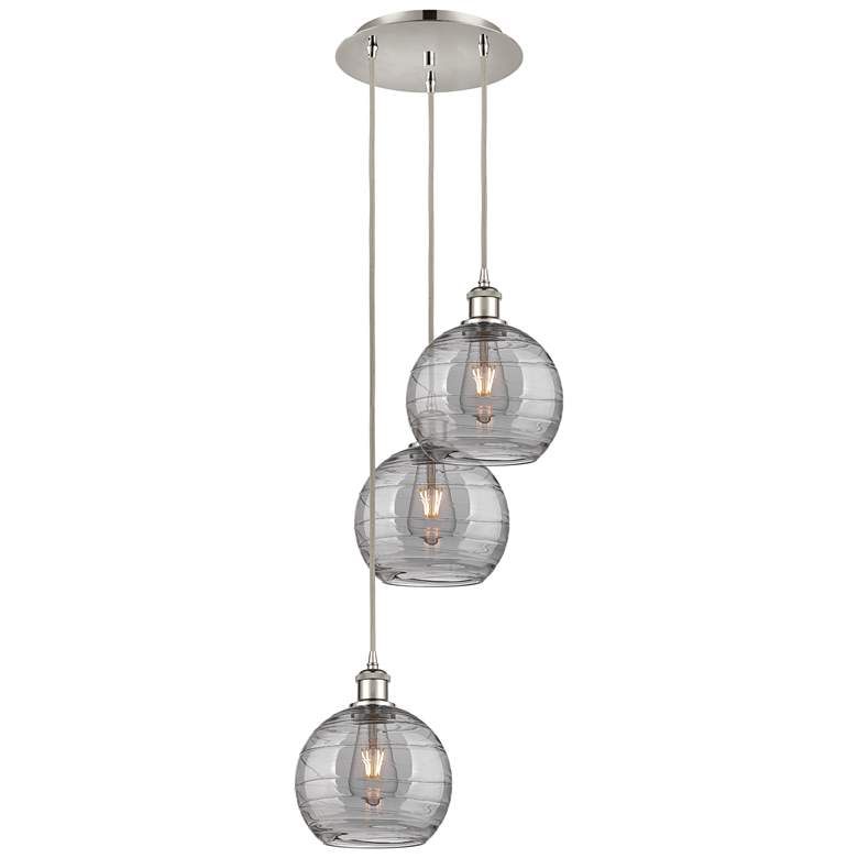 Image 1 Athens 14.5"W 3-Light Polished Nickel Cord Pendant w/ Smoke Swirl Shad