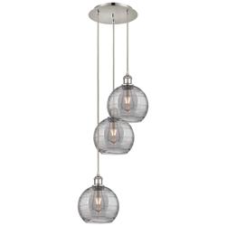 Athens 14.5"W 3-Light Polished Nickel Cord Pendant w/ Smoke Swirl Shad