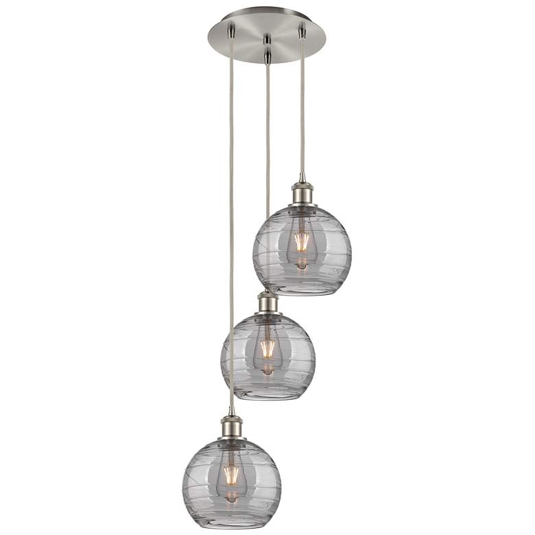 Image 1 Athens 14.5"W 3-Light Satin Nickel Cord Pendant w/ Smoke Swirl Shade