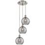Athens 14.5"W 3-Light Satin Nickel Cord Pendant w/ Smoke Swirl Shade