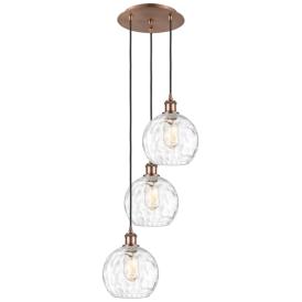 Athens 14.75"W 3 Light Antique Copper Multi-Pendant w/ Water Glass Sha Athens 14.75"W 3 Light Antique Copper Multi-Pendant w/ Water Glass Sha