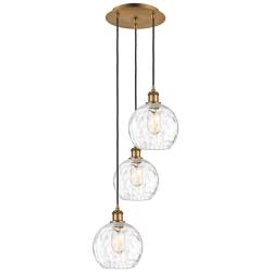 Athens 14.75"W 3 Light Brushed Brass Multi-Pendant w/ Water Glass Shad