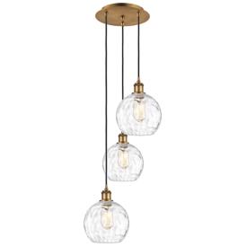 Athens 14.75"W 3 Light Brushed Brass Multi-Pendant w/ Water Glass Shad Athens 14.75"W 3 Light Brushed Brass Multi-Pendant w/ Water Glass Shad