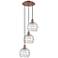Athens 14.75"W 3 Light Copper Multi-Pendant w/ Clear Deco Swirl Shade