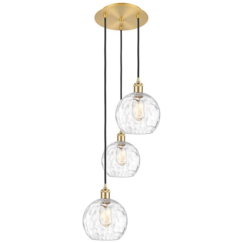 Image 1 Athens 14.75"W 3 Light Satin Gold Multi-Pendant w/ Clear Water Glass S