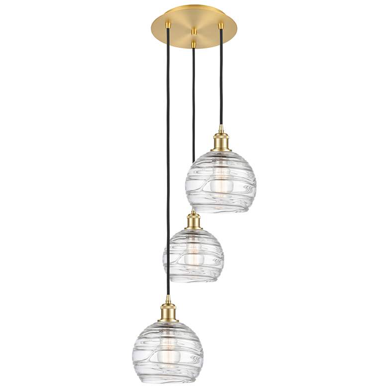 Image 1 Athens 14.75"W 3 Light Satin Gold Multi-Pendant With Clear Deco Swirl