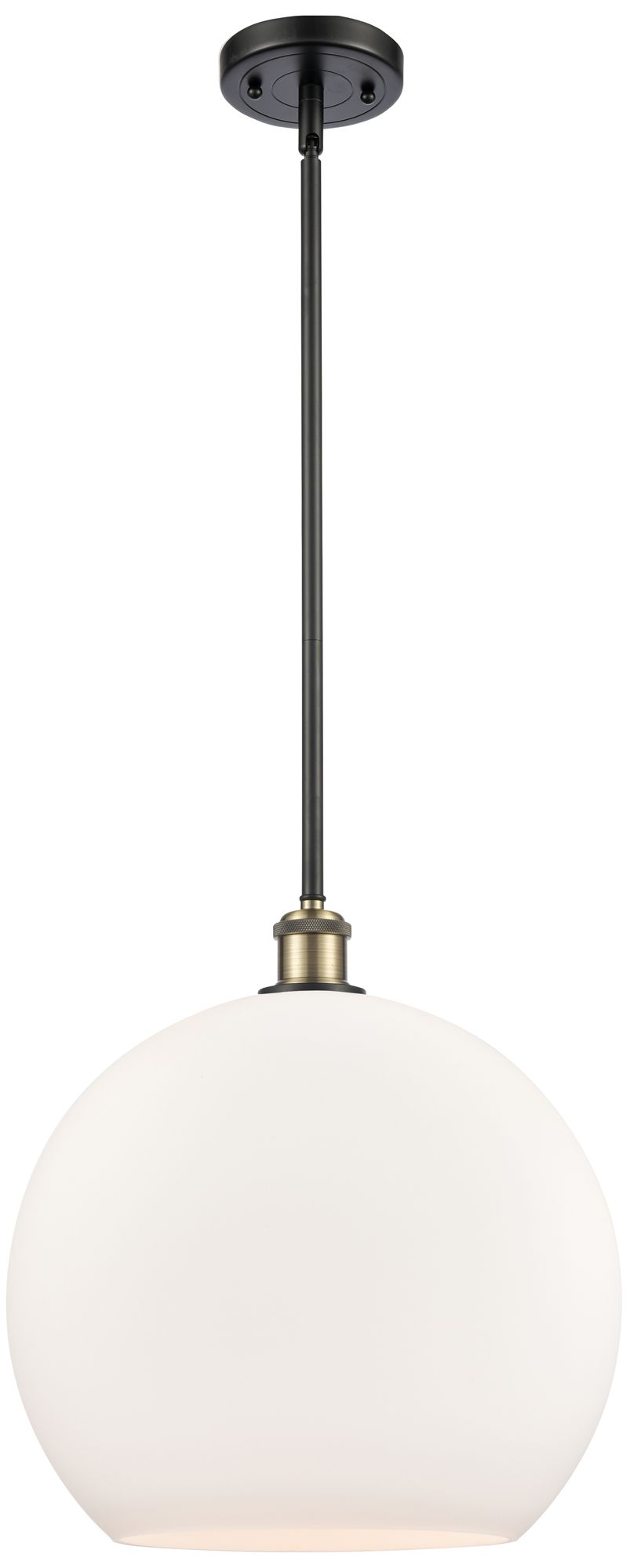 Athens 14" Black Antique Brass LED Pendant With Matte Whitede Made to Order