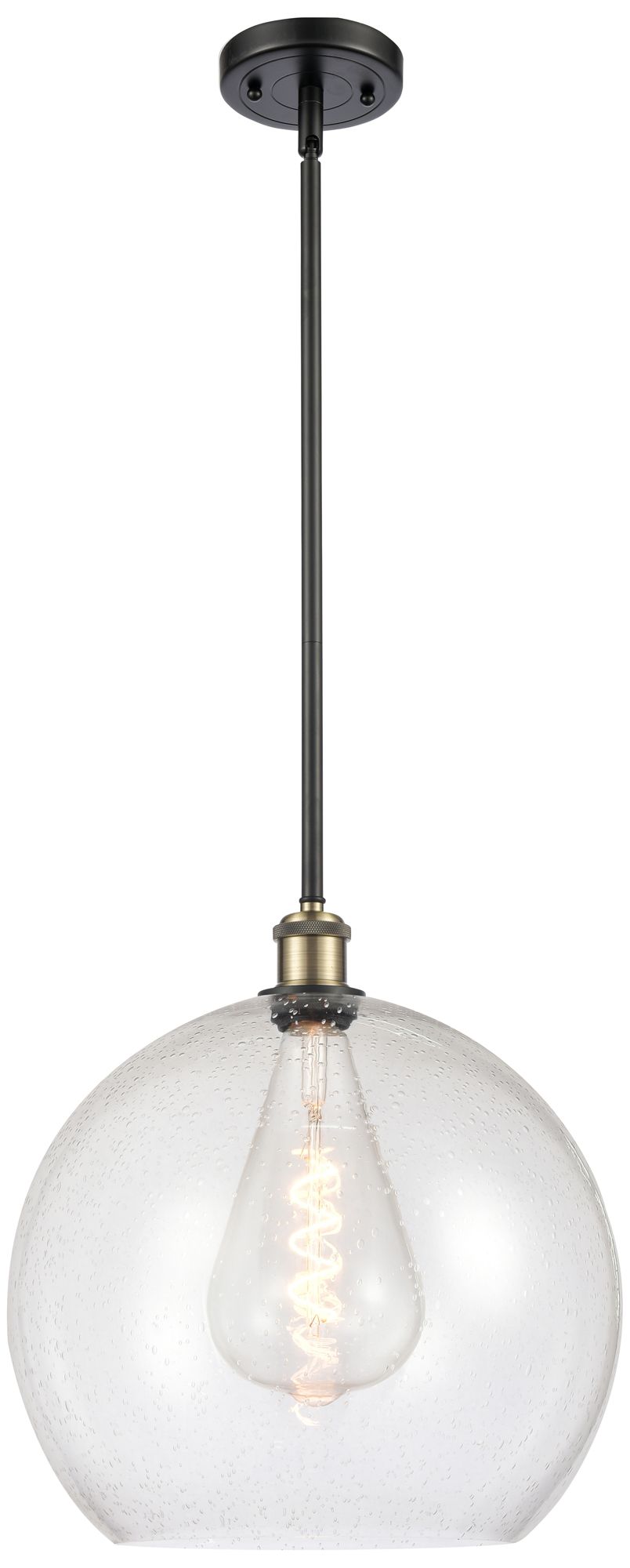Athens 14" Black Antique Brass LED Pendant With Seedy Shade - Made to Order