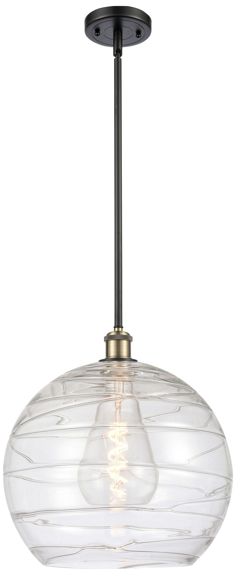 Athens 14" Black Brass LED Pendant w/Clear Deco Swirl Made to Order