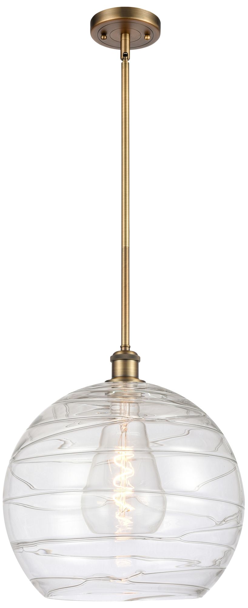 Athens 14" Brushed Brass Pendant With Clear Deco Swirl Shade Made to Order