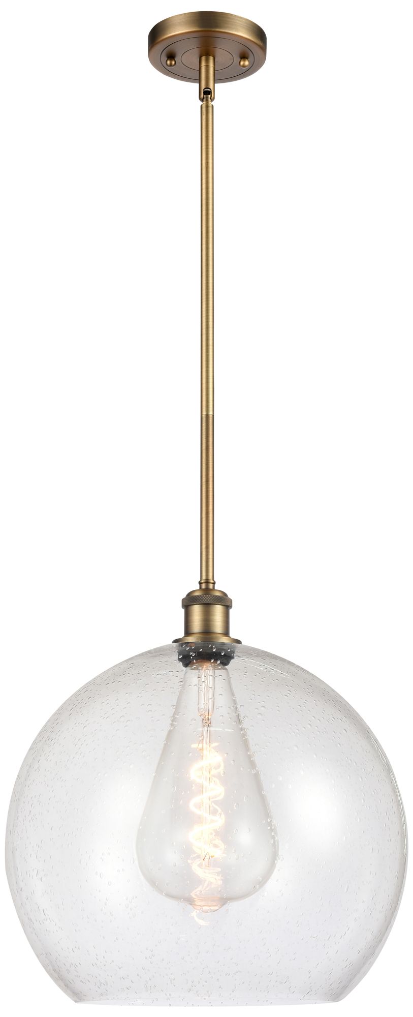 Athens 14" Brushed Brass Pendant With Seedy Shade - Made to Order