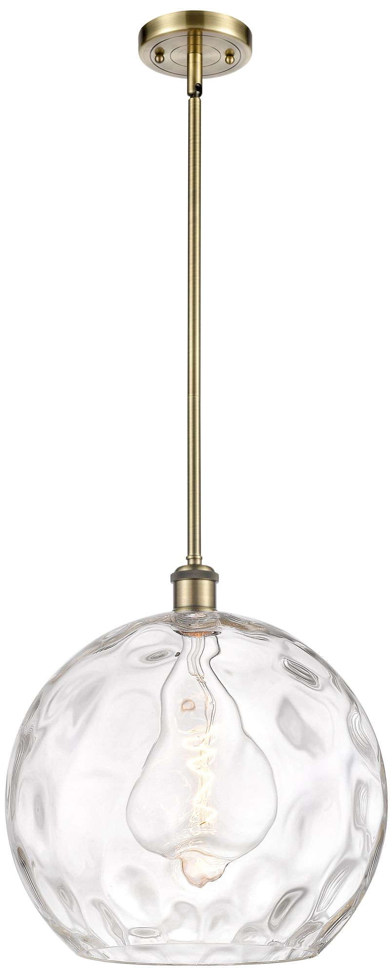Athens 14" Antique Brass LED Pendant With Clear Water Glass Made to Or