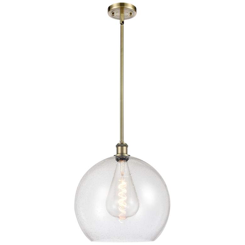 Image 1 Athens 14" Antique Brass LED Pendant With Seedy Shade