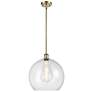 Athens 14" Antique Brass LED Pendant With Seedy Shade