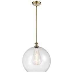 Athens 14" Antique Brass LED Pendant With Seedy Shade