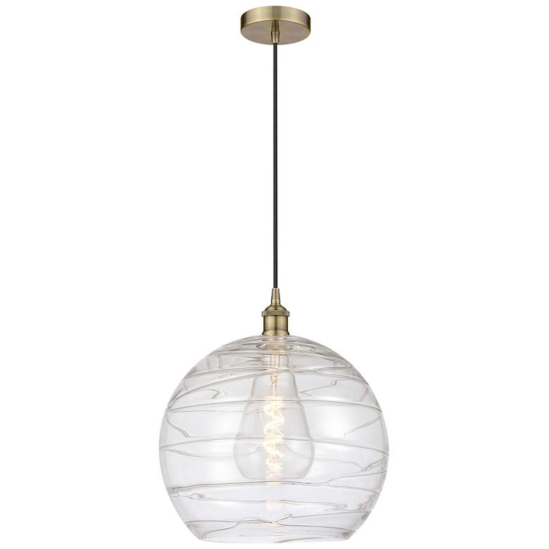 Image 1 Athens 14" Antique Brass Pendant w/ Clear Deco Swirl Shade