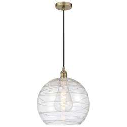 Athens 14" Antique Brass Pendant w/ Clear Deco Swirl Shade