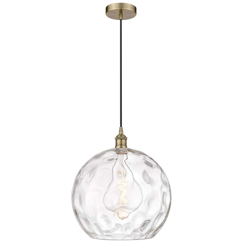 Image 1 Athens 14" Antique Brass Pendant w/ Clear Water Glass Shade
