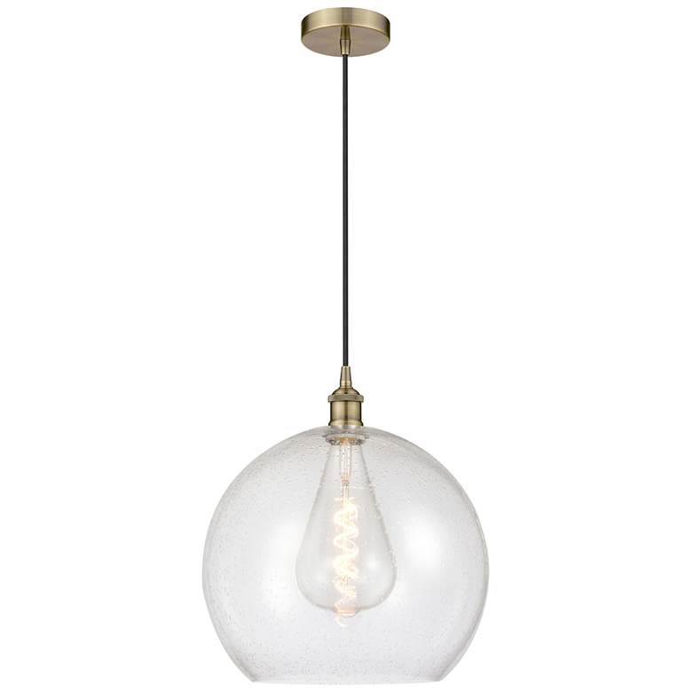 Image 1 Athens 14" Antique Brass Pendant w/ Seedy Shade