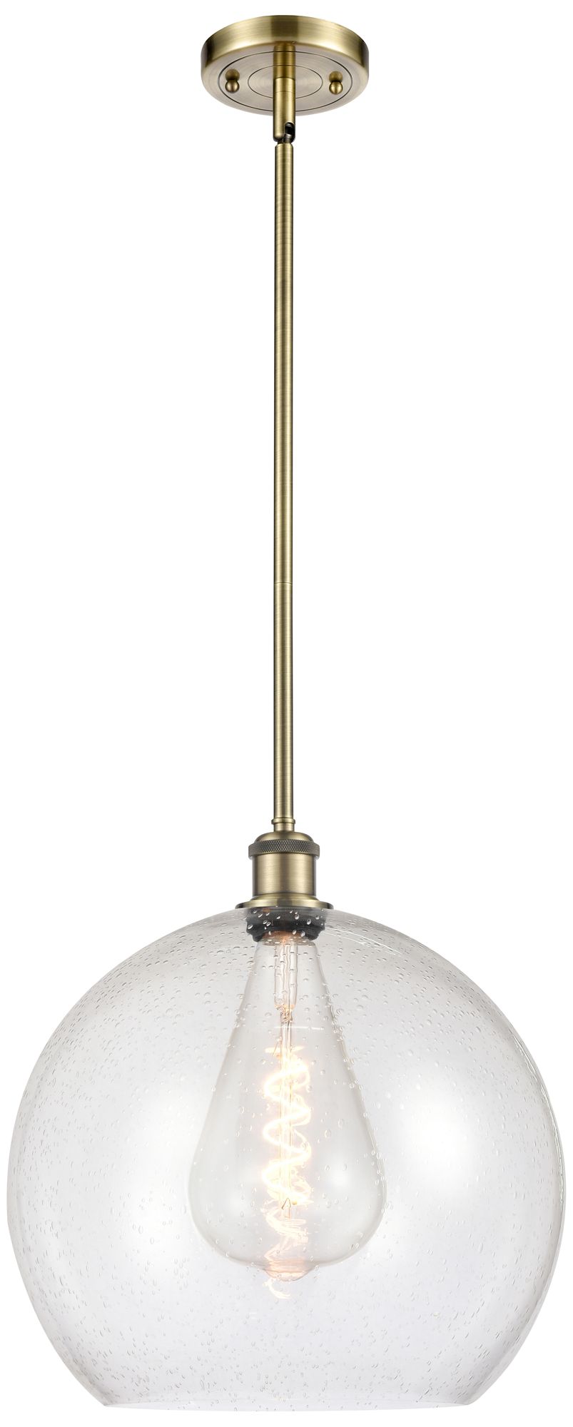 Athens 14" Antique Brass Pendant With Seedy Shade - Made to Order
