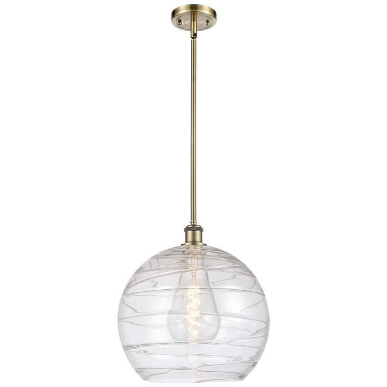 Image 1 Athens 14" Antique Brass Stem Hung Pendant w/ Clear Deco Swirl Shade