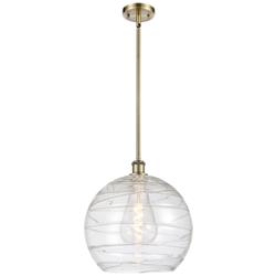 Athens 14" Antique Brass Stem Hung Pendant w/ Clear Deco Swirl Shade