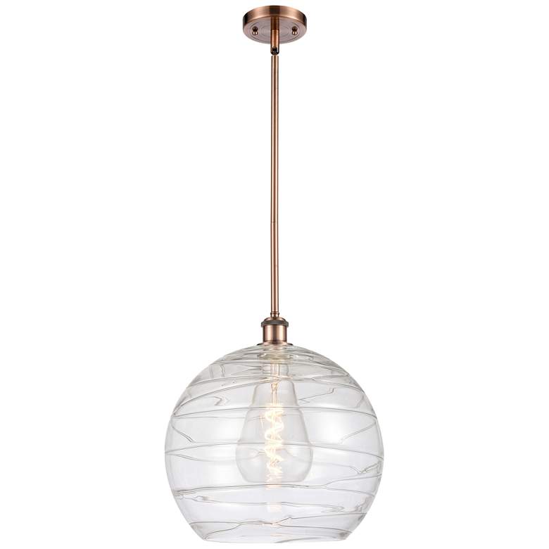 Image 1 Athens 14 inch Antique Copper LED Pendant With Clear Deco Swirl Shade
