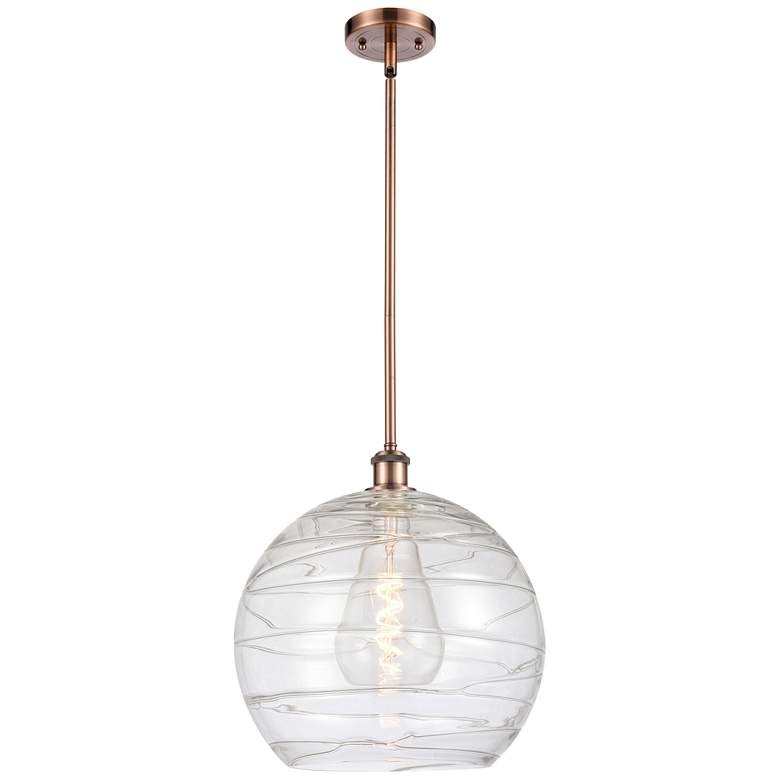 Image 1 Athens 14" Antique Copper LED Pendant With Clear Deco Swirl Shade