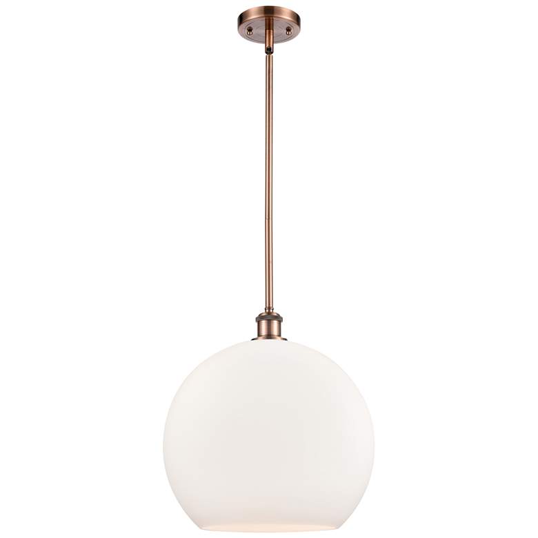Image 1 Athens 14 inch Antique Copper LED Pendant With Matte White Shade