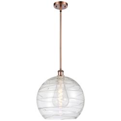 Athens 14" Antique Copper Pendant With Clear Deco Swirl Shade