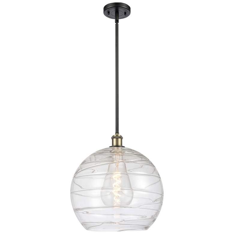 Image 1 Athens 14 inch Black Antique Brass LED Pendant With Clear Deco Swirl Shade